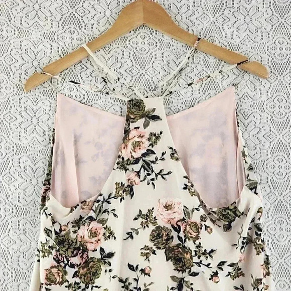 Lucylove High Neck Strappy Neckline Floral Mini Chiffon Dress  M - Picture 4 of 8